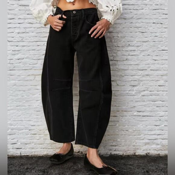 Private Label Denim - NEW BARREL Streetwear | S-L | High Rise Slouchy Ankle Cropped Black Denim Jeans